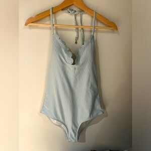 Jessica Simpson Striped One-Piece Swimsuit – Scallop Detail